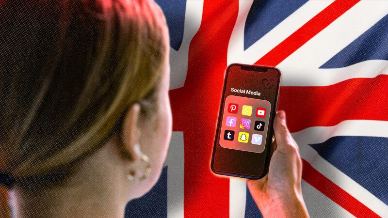 A teemage girl looking at a smartphone, with the United Kingdom flag in the background | Galyna Tymonko/imageBROKER/Jochen Tack/Newscom/Adani Samat