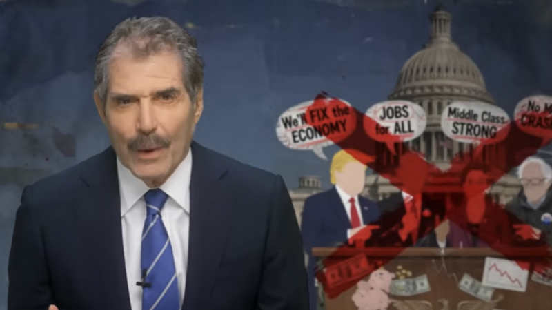John Stossel stands next to a group of politicians with a red X over them | Stossel TV