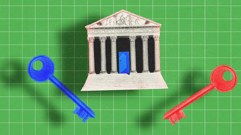 Picture of the SCOTUS building, with a blue key on the left and a red key on the right | Illustration: Midjourney