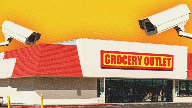 Security cameras point at a store called "Grocery Outlet." | Illustration: Midjourney