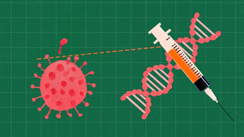 A cartoon of a vaccine, DNA, and a germ | Adani Samat/Midjourney