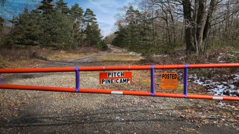 An entrance to the Pitch Pine Hunting Club's land in Clearfield County, Pennsylvania | Institute for Justice