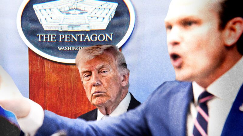 Pete Hegseth, Donald Trump, and the Pentagon logo | Photo: U.S. Navy Photo/SIPA/Newscom/CNP / AdMedia. Illustration: Adani Samat