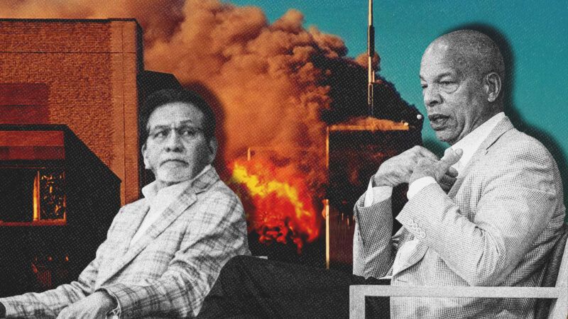 Alberto Gonzales and Jeh Johnson are seen in front of a 9/11 backdrop | Illustration: Aspen Institute/Robert J. Fisch