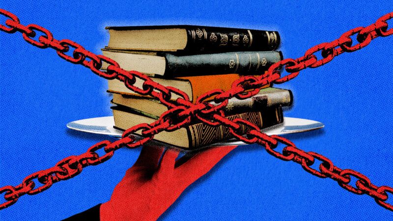 Stack of books with chains across them | Flynt/Mohol/Albond/Dreamstime. Illustration: Fatima Ruiz