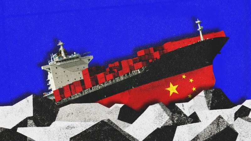 An illustration of a Chinese container ship | Midjourney
