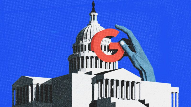 The U.S. Capitol building with the Google logo and a hand | Illustration: Google/Midjourney