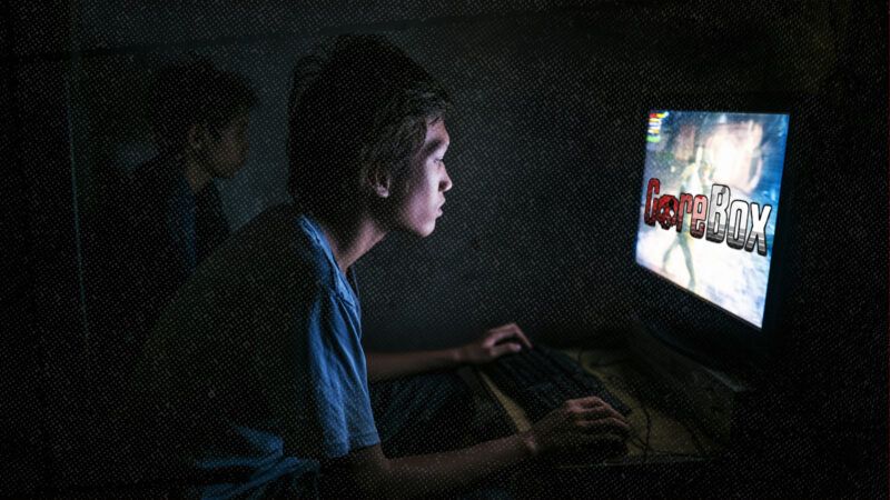 A young man plays Gorebox on a computer. | Illustration: Midjourney/Gorebox/F²Games