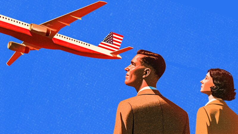 Two people watch an American plane fly away | Adani Samat/Midjourney