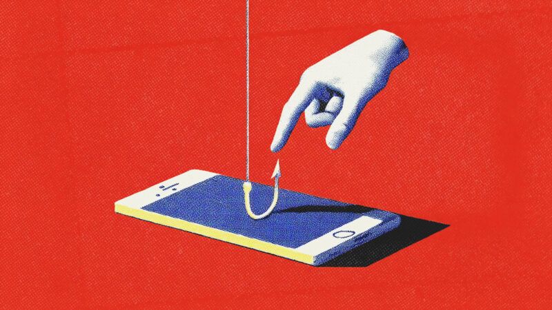 Hand touching a smartphone with a fishing hook | Illustation: Midjourney