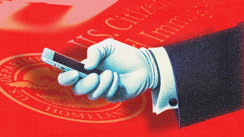 Someone using a smartphone with the logo of U.S. Customs enforcement in the background | Illustration: Kostyantine Pankin/Dreamstime/Midjourney
