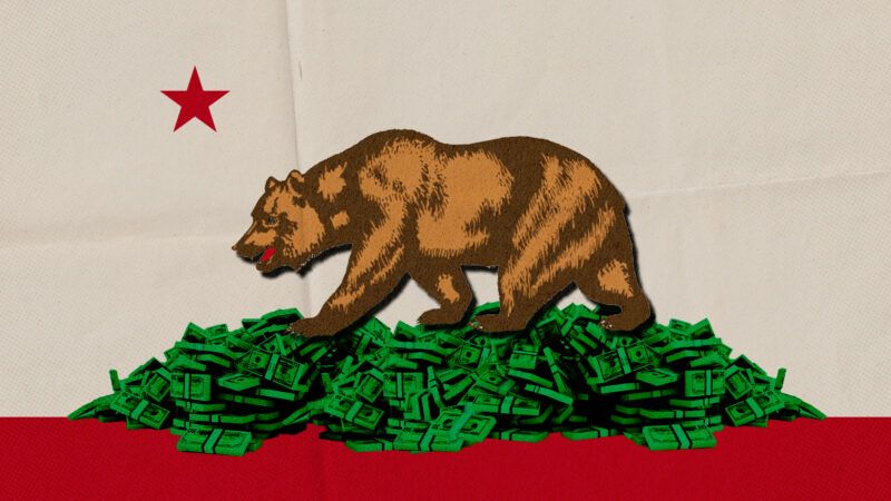 California flag with bear standing on piles of money | Fatima Ruiz/Digitalstormcinema/Dreamstime.