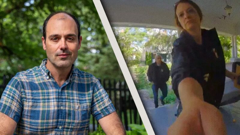 David Streever and two ICE agents at his door | Jeffrey Carlson/Crimson Dawn Media/FIRE