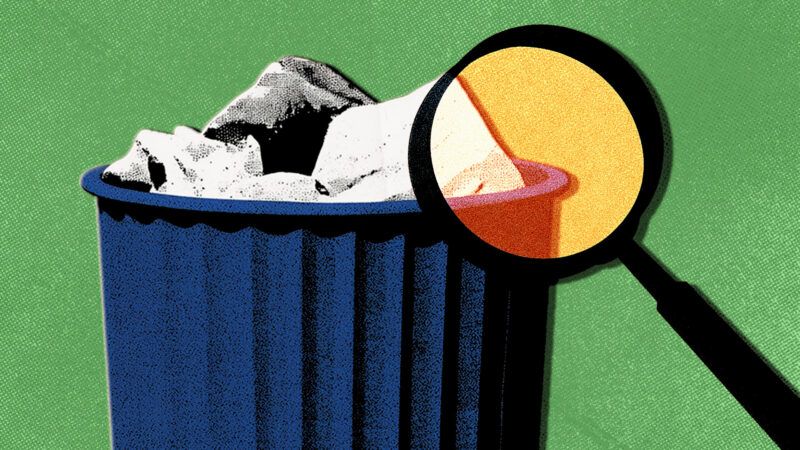 Garbage can with magnifying glass | Illustration: Midjourney