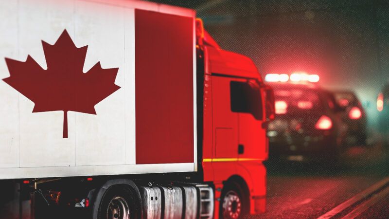 Cargo truck with Canadian flag with law enforcement lights | DPST/Newscom/Midjourney