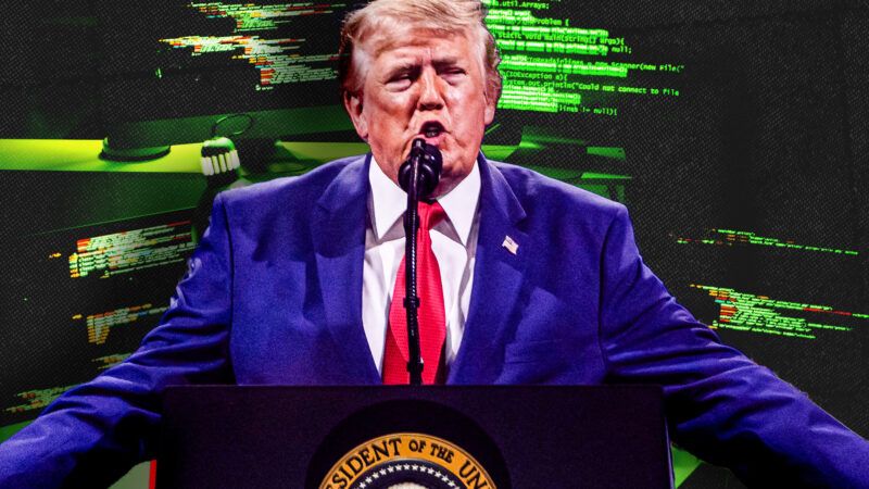 President Donald Trump, with lines of green computer code behind him | JIM LO SCALZO/UPI/Newscom/Adani Samat/Envato