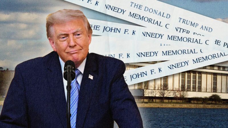 Donald Trump is seen next to pieces of paper that say "John F. Kennedy Memorial" | Photo: CNP/MediaPunch/ MEGA/YBDAN/Newscom/Stevendalewhite/Richard Gunion/Dreamstime. Illustration: Fatima Ruiz