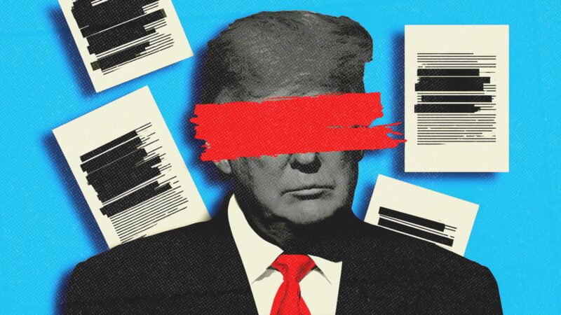 An illustration of Donald Trump surrounded by redacted documents | Joe Sohm/Dreamstime/Midjourney