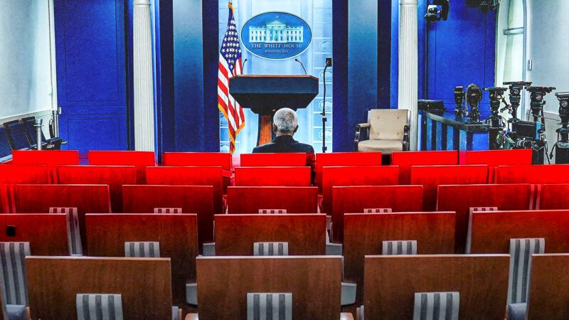 the White House briefing room | Photo: Leigh Vogel/UPI/Newscom | Illustration: Adani Samat