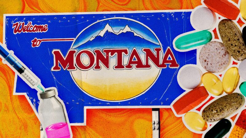 Montana sign, with needles and prescriptions surrounding it | Andrey Malov/Wellesenterprises/ Cammeraydave/Mylightscapes/ Derek Simpson/Dreamstime