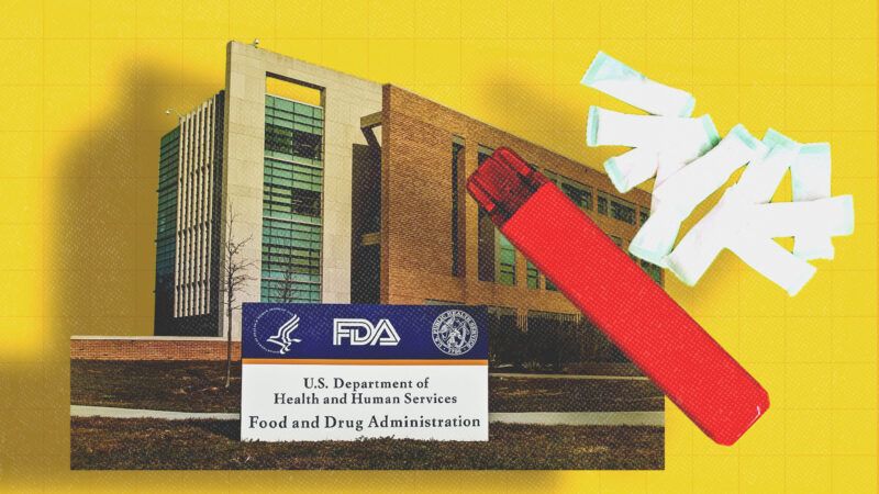 a nicotine vape and nicotine pouches with the FDA headquarters in the background headquarters | FDA/Wikimedia Commons/Iryna Piskova/Dreamstime
