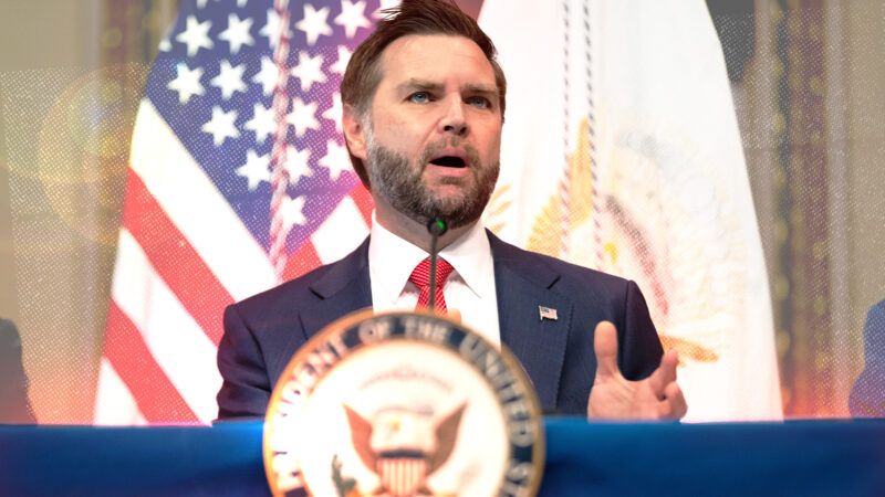 Vice President J.D. Vance speaks from behind a podium. | JNA PRESS/JNA Press / Allison Bailey/Sipa USA/Newscom