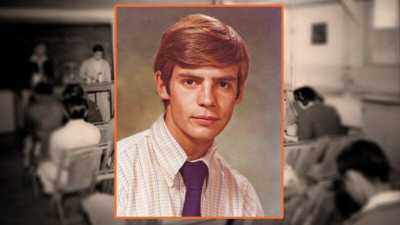 A photo of Nick Gillespie as a high schooler against a black and white schoolroom photo | Nick Gillespie/Library of Congress
