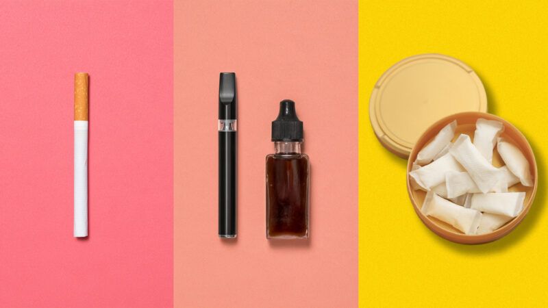 An illustration showing a cigarette, a vape, and nicotine pouches | Adani Samat/Midjourney/Iryna Piskova/Dreamstime