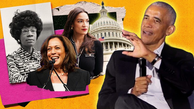 Barack Obama on the right, with Shirley Chisholm, Kamala Harris, and Alexandria Ocasio-Cortez on the left | Adam Gray/UPI/Newscom/Sheila Fitzgerald/ Pumppump/Dreamstime/Wiki Commons/theblaze/X/C-Span/Midjourney.