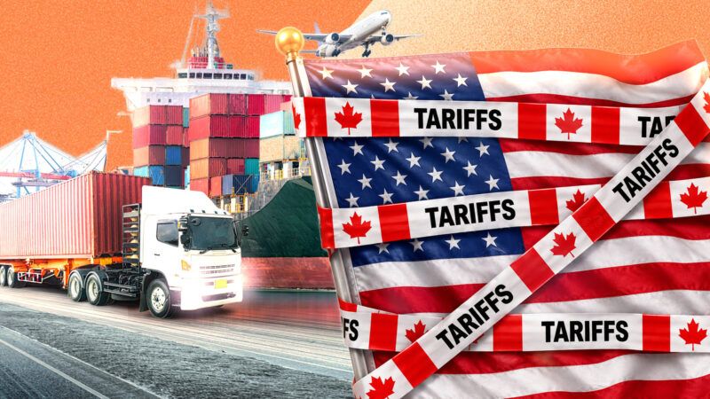 A U.S. flag with Canadian tariff labels placed all over it | Enanuchit/Dreamstime/Adani Samat/ChatGPT