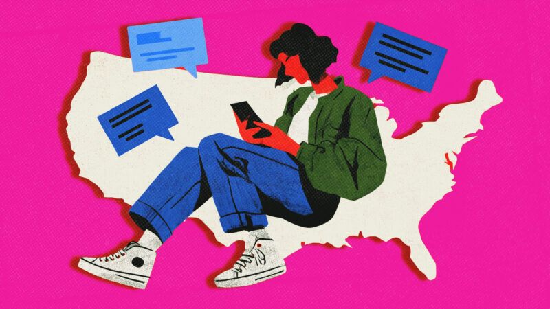 A teenager on a phone and a map of the U.S. | Illustration: Fayyazzohaib/Dreamstime/Midjourney