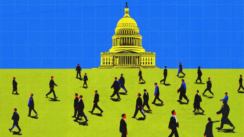 Federal workers mill around aimlessly outside the U.S Capitol. | Illustration: Midjourney