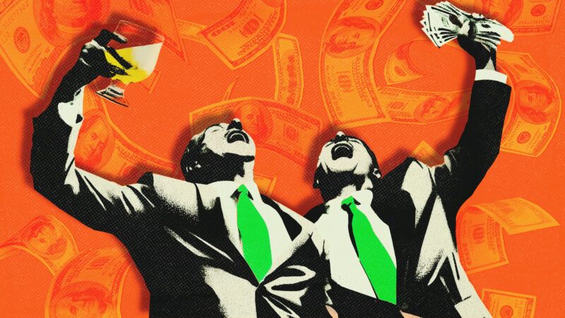 Two black and white figures clutch cash in raised fists against an orange background with U.S. dollars across it | Illustration: Mikael Damkier/Dreamstime/Midjourney  Photo: William Morgan/Dreamstime