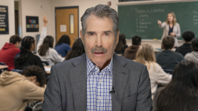 John Stossel stands in front of a classroom | Stossel TV