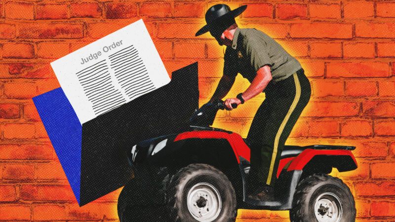 A sheriff's deputy with a judge's order rides a four-wheeler. | Illustration: Mada Jimmy/Dreamstime/Midjourney