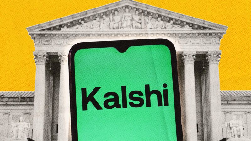 A smartphone with the Kalshi logo in front of a photo of the Supreme Court building | Illustration: raeme Sloan/Sipa USA/Thomas Fuller/ZUMAPRESS/Newscom.