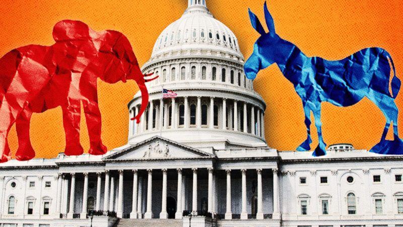 The Capitol building, with a red origami elephant and blue origami donkey on either side | Splosh/Skypixel/Dreamstime/Fatima Ruiz