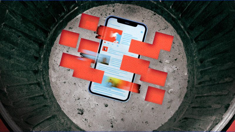 Smartphone at bottom of trash can | Midjourney