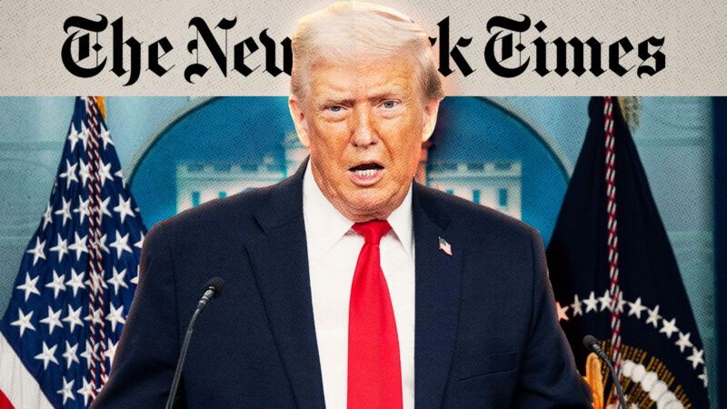 President Donald Trump, with the New York Times logo in the background | Michael Brochstein/ZUMAPRESS/Newscom