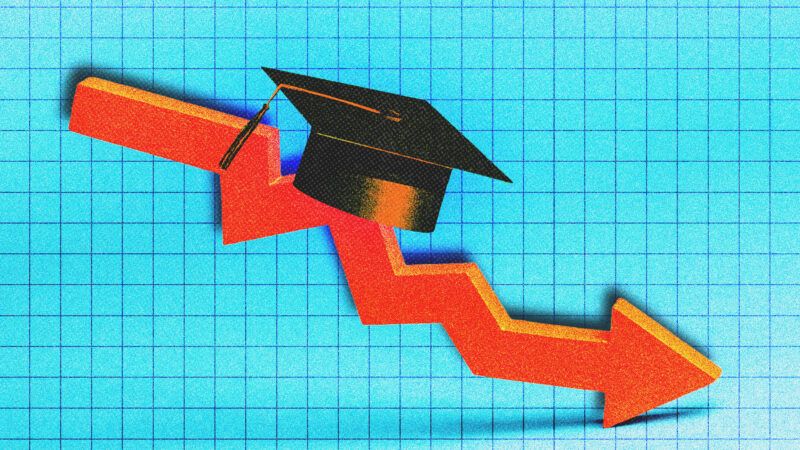 An arrow trending down, with a college mortarboard on it | Illustration: Dragan Andrii/Gbautista87/Dreamstime