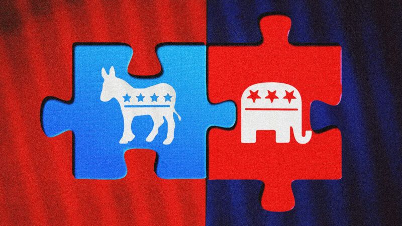 Two puzzle pieces fit together, one with a Democratic donkey and the other with a Republican elephant. | Illustration: Peter Kovac/Mishkacz/Dreamstime