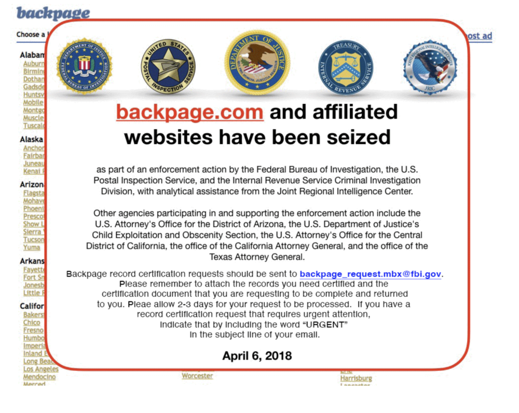 screenshot of Backpage.com