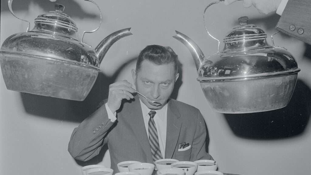 Photo of Alexander J. Grille, chairman of the Board of Tea Experts, in 1961