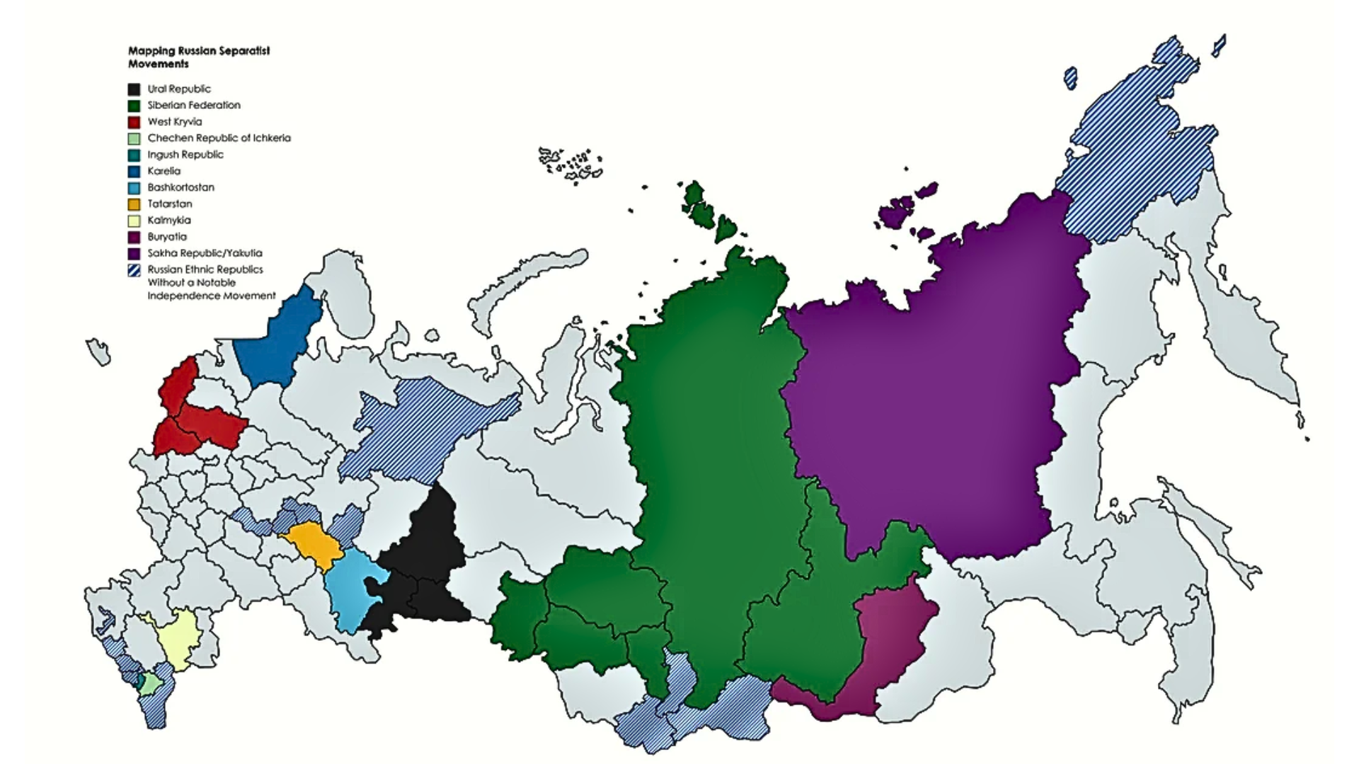 Map of Russian Separatist Movements | https://www.reddit.com/r/FreedomofRussia/comments/10hgkv8/mapping_separatism_in_russia_partisan_actions/#lightbox