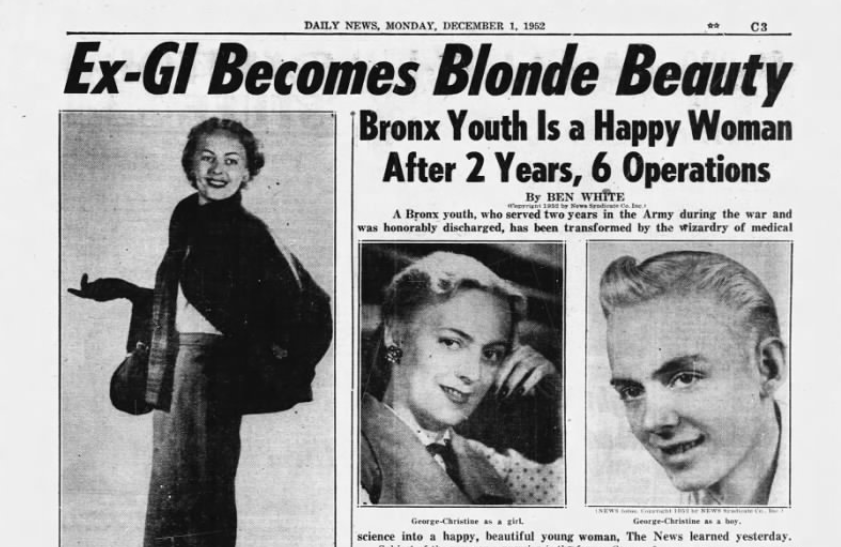 A Daily News (New York) headline reading Ex-GI Becomes Blonde Beauty | Daily News (New York)