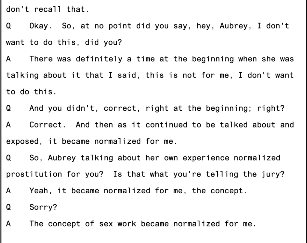 screenshot from trial transcript