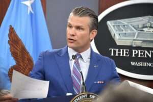 Defense Secretary Pete Hegseth speaks during a press conference at the Pentagon.