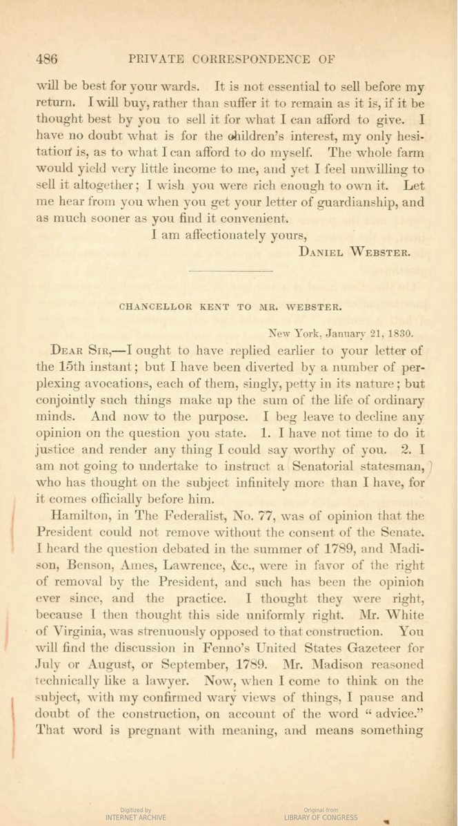 Chancellor James Kent on Hamilton's Federalist No. 77 and Modern Academic Commentary