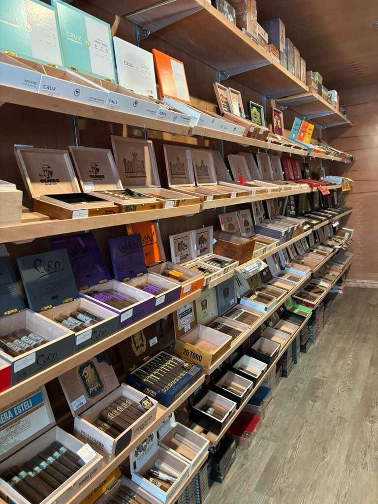 Shelves of cigarettes for sale