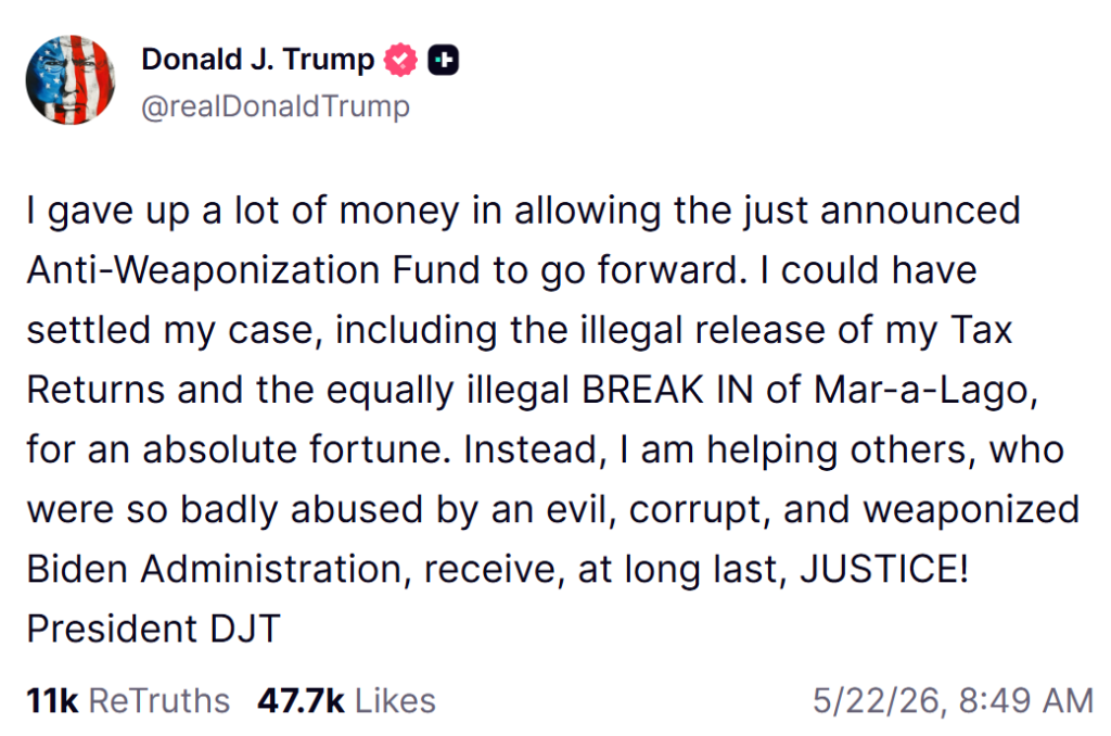 Truth social post - president donald trump